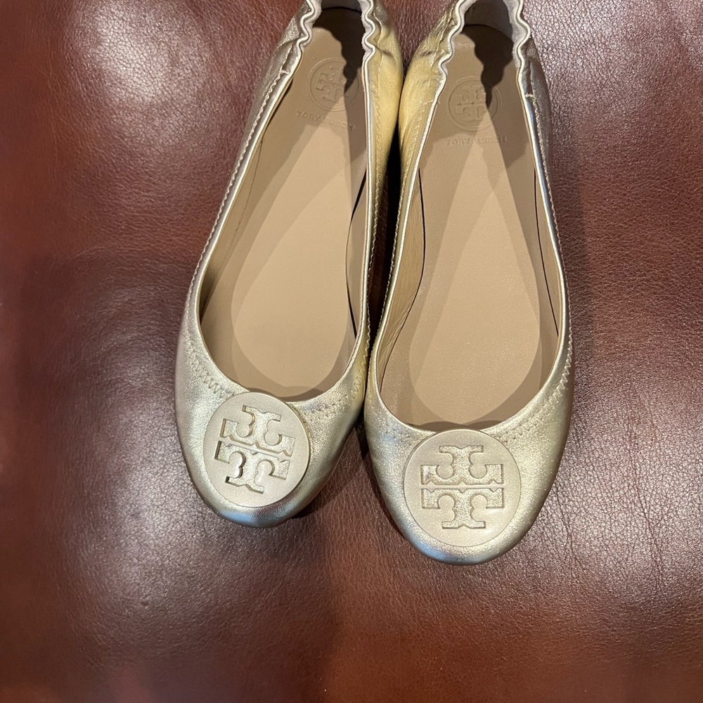 Tory Burch Metallic Gold Flats